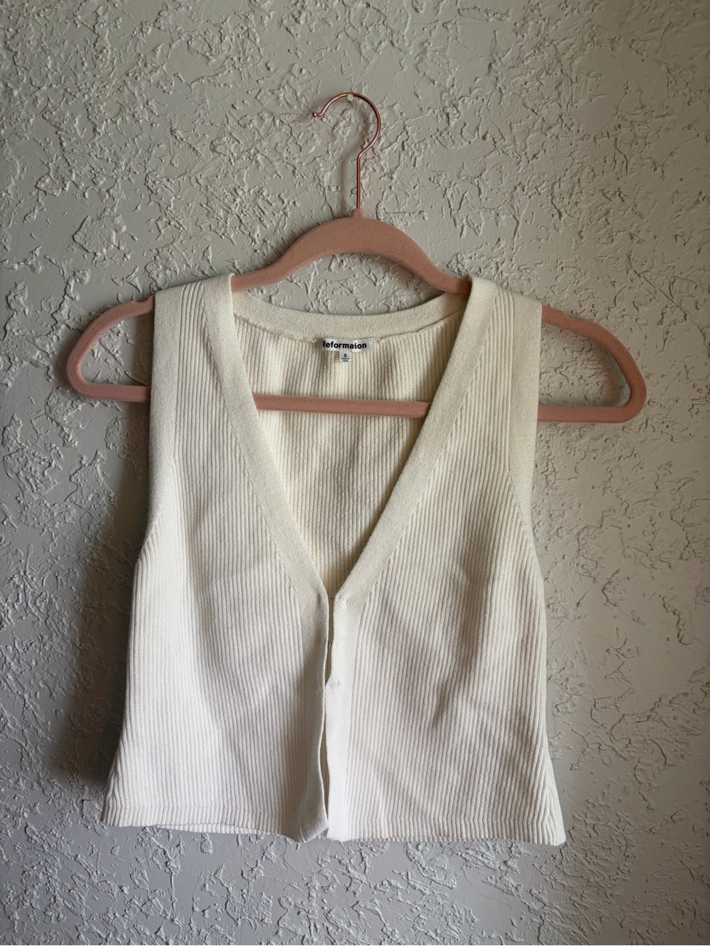 Reformation Cream Ribbed Hook-Front Crop Tank - Picture 3 of 6